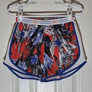Nike Women's Athletic Shorts - Orange, Blue, and Black Floral